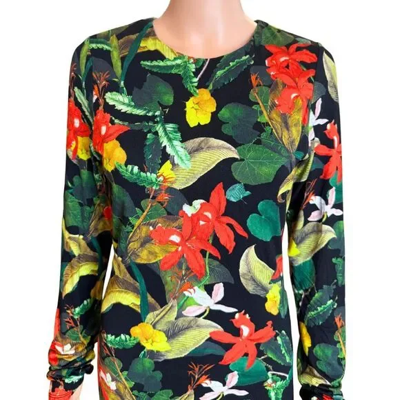 Alice + Olivia Delora Dress 8 Tropical Floral Print Bodycon Mini Long Sleeve NWT